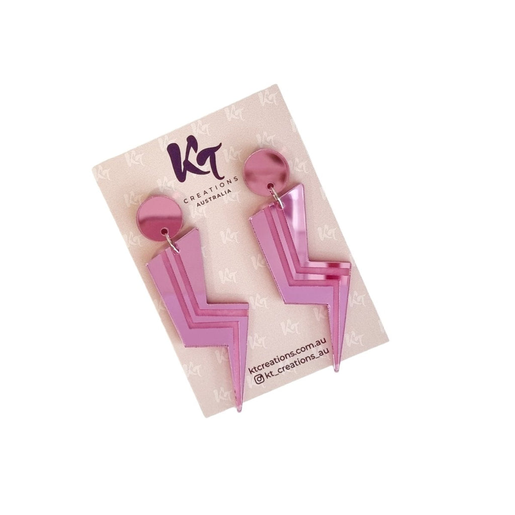Pink Bolt Earrings - Pink Acrylic 80's Dangles - Dusty Blend