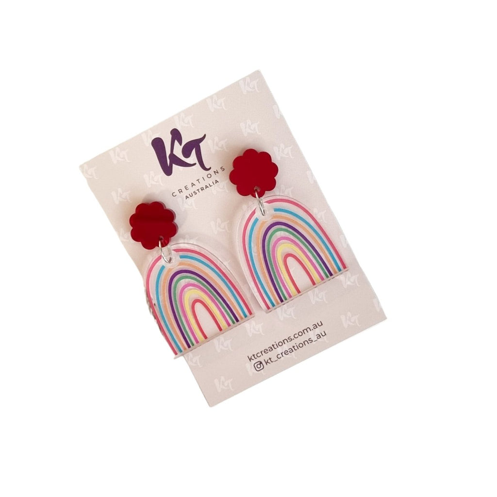 Rainbow Earrings - Eco Printed Recycled Acrylic Dangles - Dusty Blend