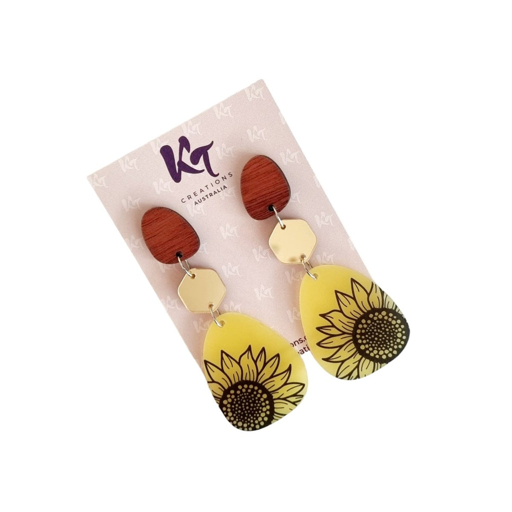 Sunflower Days Earrings - Printed Acrylic Dangles - Dusty Blend