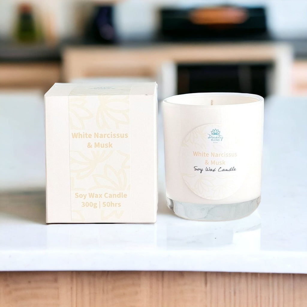 Soy Wax Candle - White Narcissus and Musk - Dusty Blend